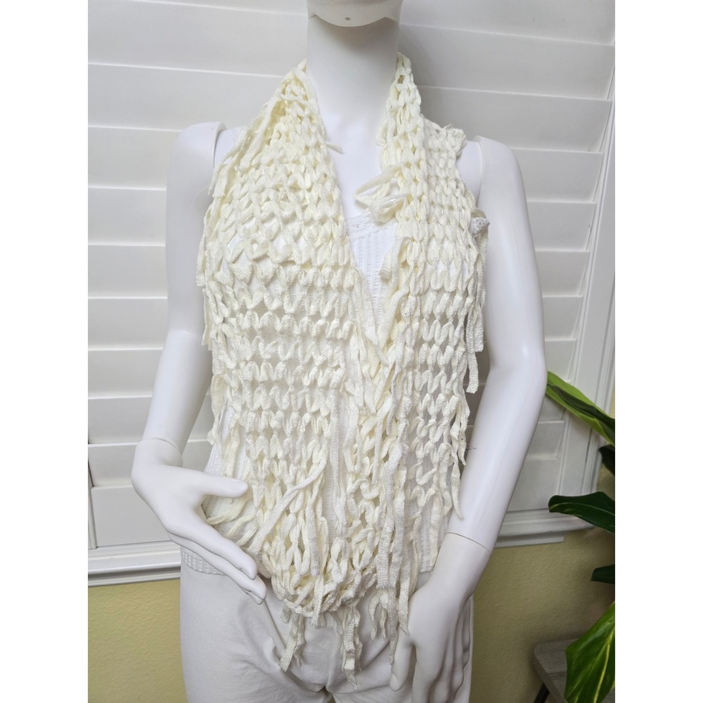 Cream Knit 90s Fringe Y2K Whimsy Cottagecore Infinity Scarf OSFM